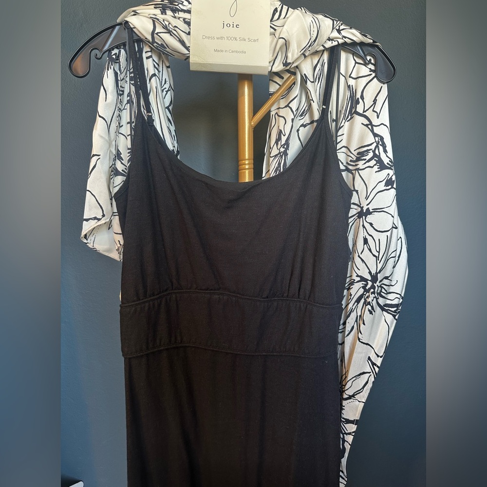 Joie Black Dress with Silk Floral Scarf - Picture 4 of 12